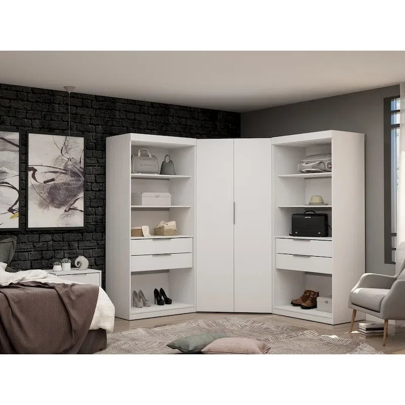 2.0 Semi-ouvert 3 Sections Moderne 4 Tiroirs Armoire Dressing d'angle Ensemble de 3