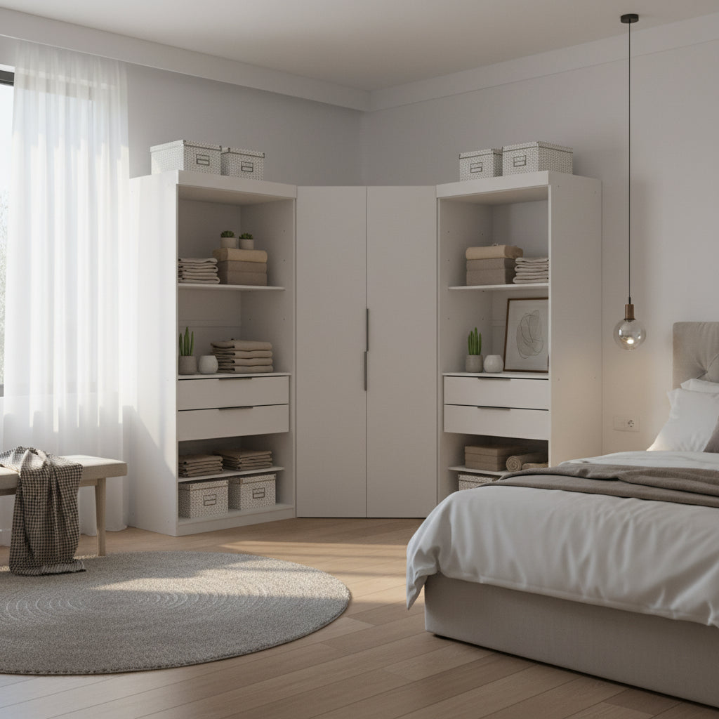 2.0 Semi-ouvert 3 Sections Moderne 4 Tiroirs Armoire Dressing d'angle Ensemble de 3