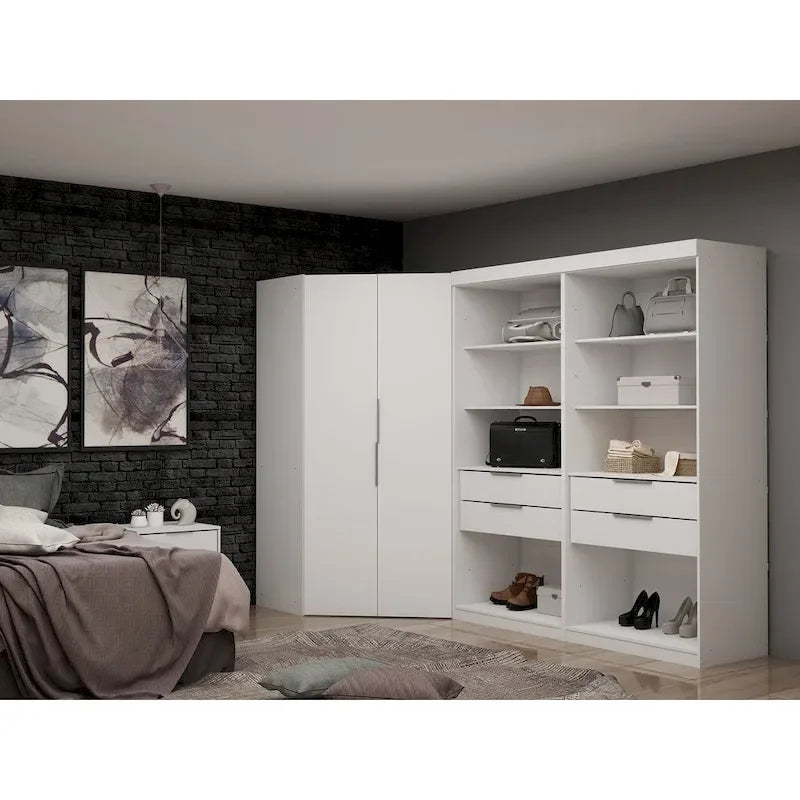 2.0 Semi-ouvert 3 Sections Moderne 4 Tiroirs Armoire Dressing d'angle Ensemble de 3