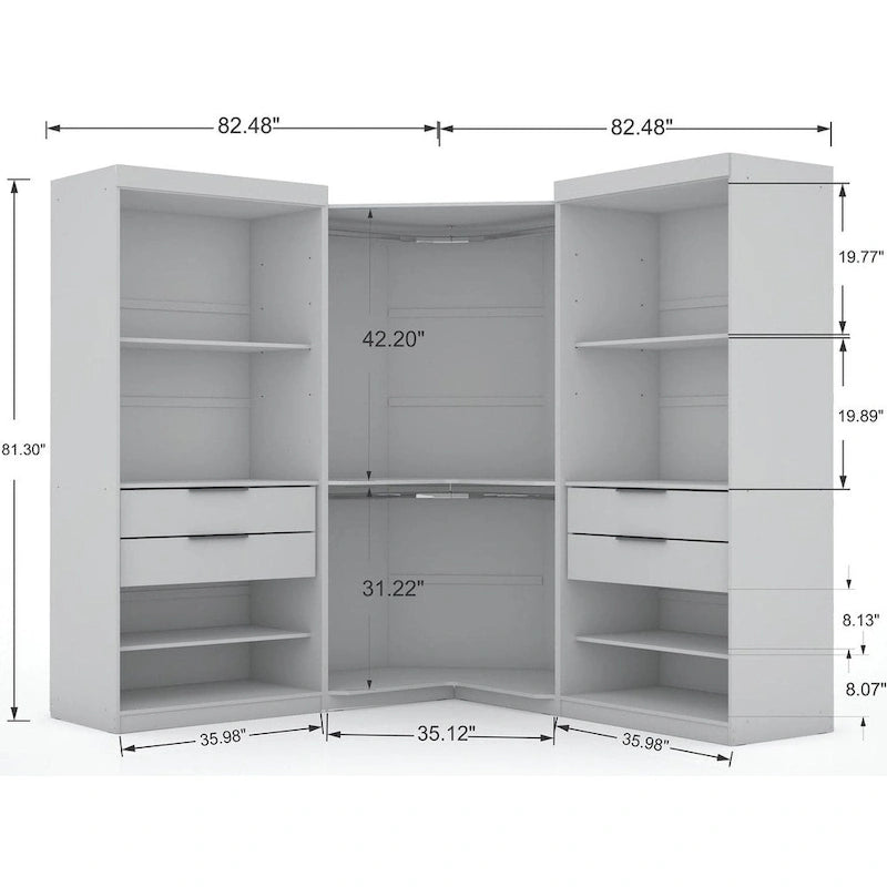2.0 Semi-ouvert 3 Sections Moderne 4 Tiroirs Armoire Dressing d'angle Ensemble de 3