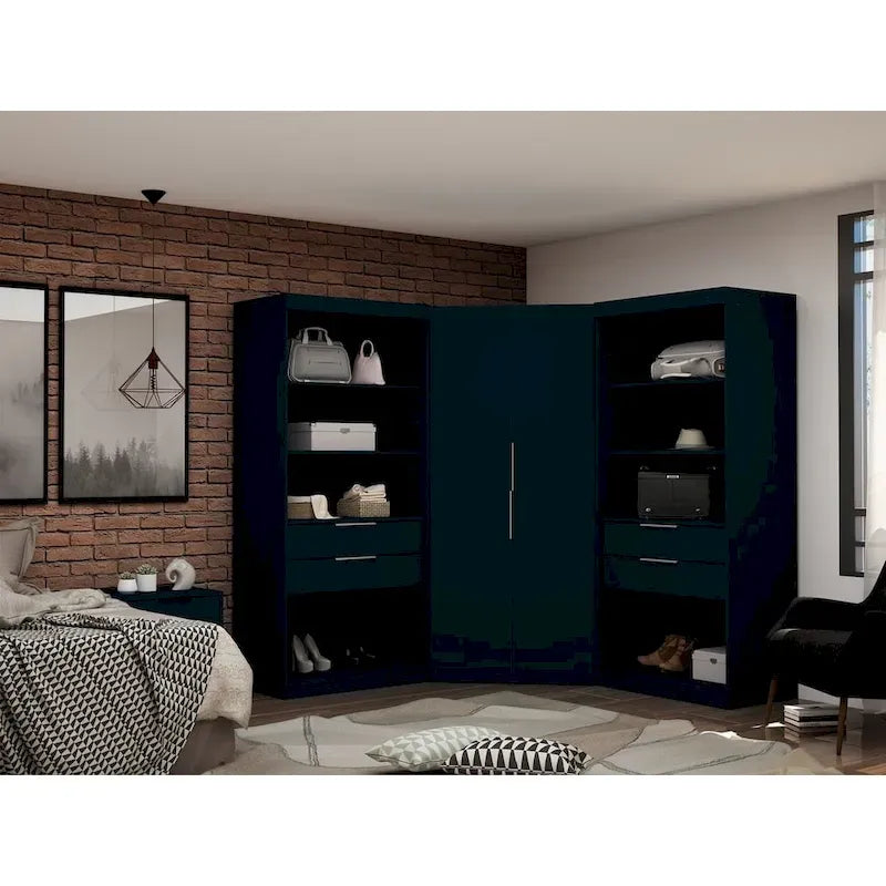 2.0 Semi-ouvert 3 Sections Moderne 4 Tiroirs Armoire Dressing d'angle Ensemble de 3