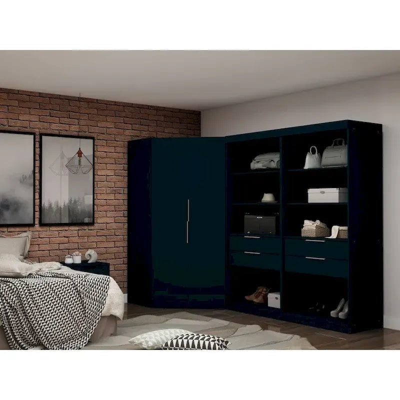 2.0 Semi-ouvert 3 Sections Moderne 4 Tiroirs Armoire Dressing d'angle Ensemble de 3