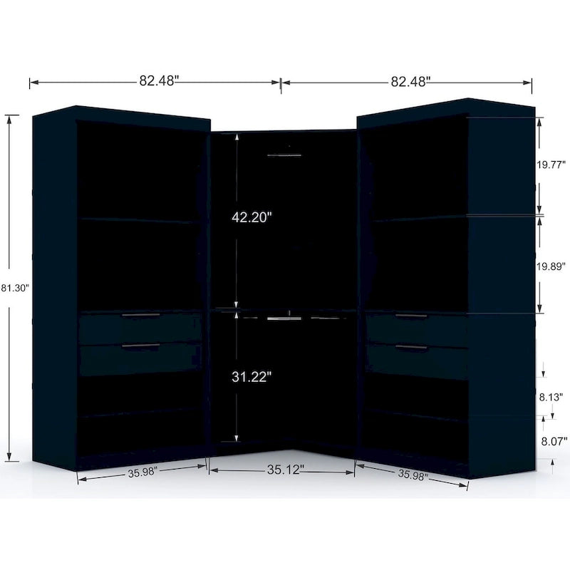 2.0 Semi-ouvert 3 Sections Moderne 4 Tiroirs Armoire Dressing d'angle Ensemble de 3
