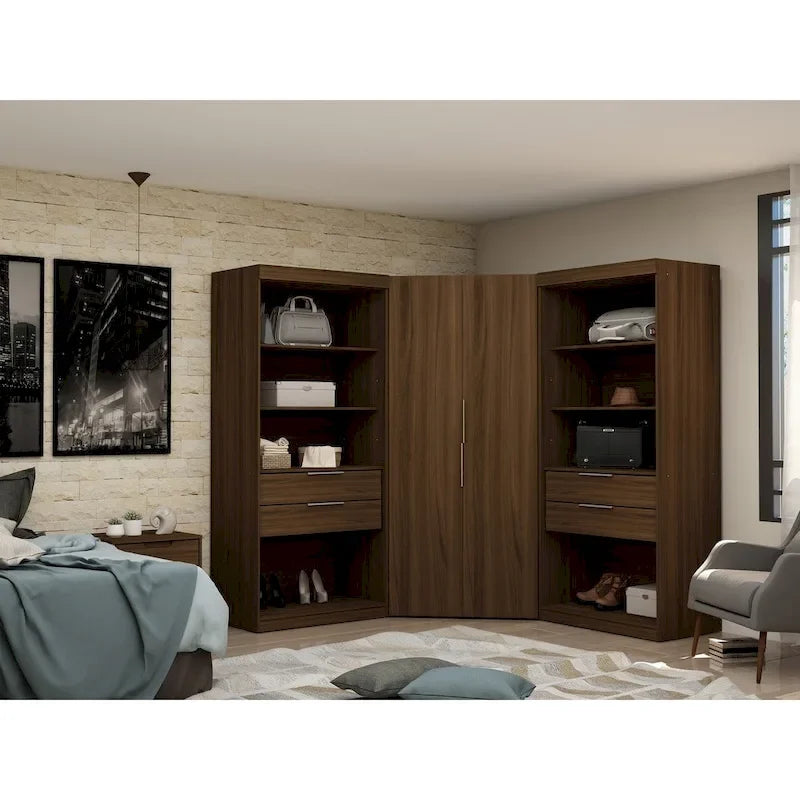 2.0 Semi-ouvert 3 Sections Moderne 4 Tiroirs Armoire Dressing d'angle Ensemble de 3