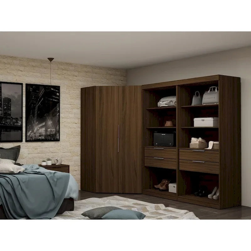 2.0 Semi-ouvert 3 Sections Moderne 4 Tiroirs Armoire Dressing d'angle Ensemble de 3