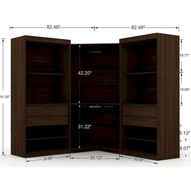 2.0 Semi-ouvert 3 Sections Moderne 4 Tiroirs Armoire Dressing d'angle Ensemble de 3