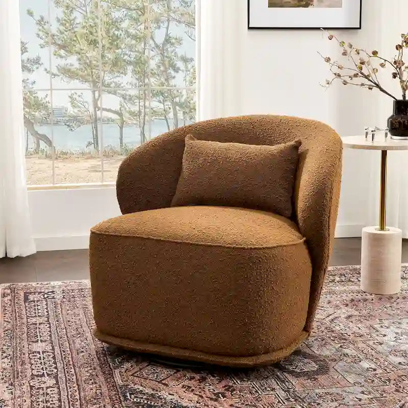 33 Wide Sherpa Boucle Upholstered Swivel Accent Chair