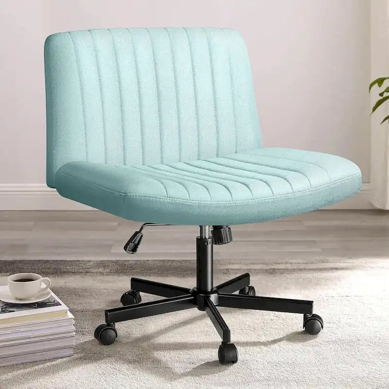 Chaise de bureau sans accoudoirs Criss Cross avec roulettes, chaise à pieds croisés rembourrée en tissu, chaise de vanité pivotante à siège large