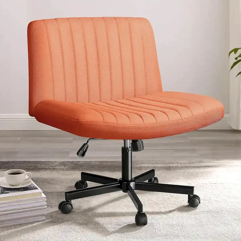 Chaise de bureau sans accoudoirs Criss Cross avec roulettes, chaise à pieds croisés rembourrée en tissu, chaise de vanité pivotante à siège large