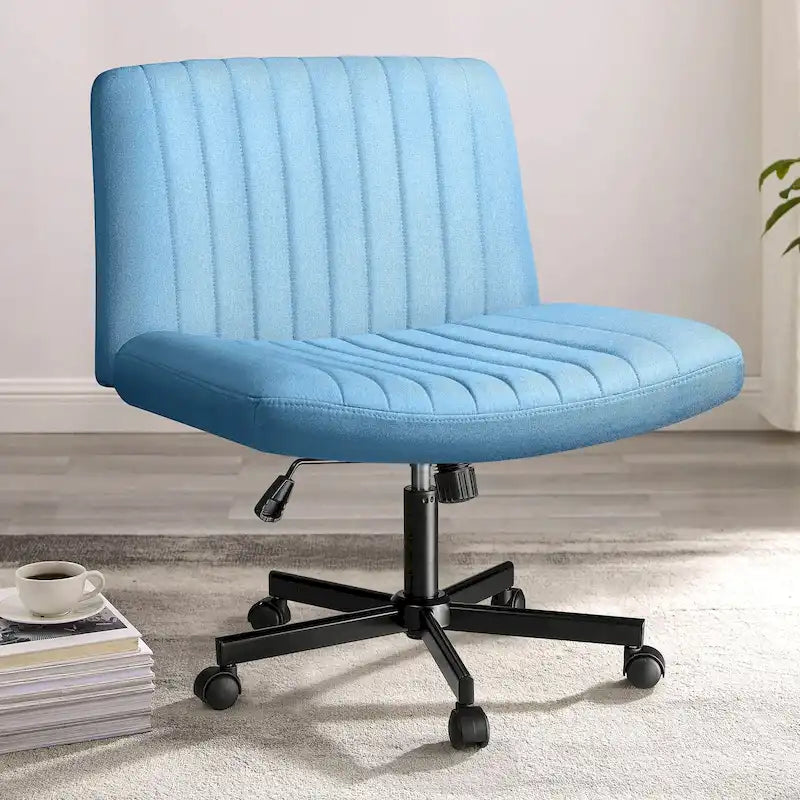 Chaise de bureau sans accoudoirs Criss Cross avec roulettes, chaise à pieds croisés rembourrée en tissu, chaise de vanité pivotante à siège large