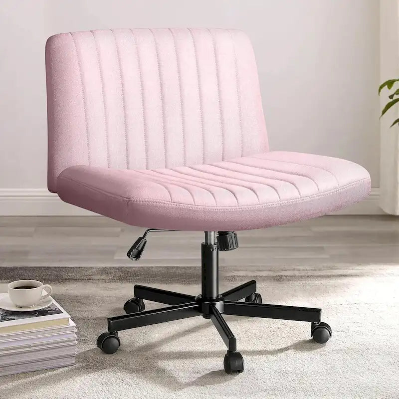 Chaise de bureau sans accoudoirs Criss Cross avec roulettes, chaise à pieds croisés rembourrée en tissu, chaise de vanité pivotante à siège large