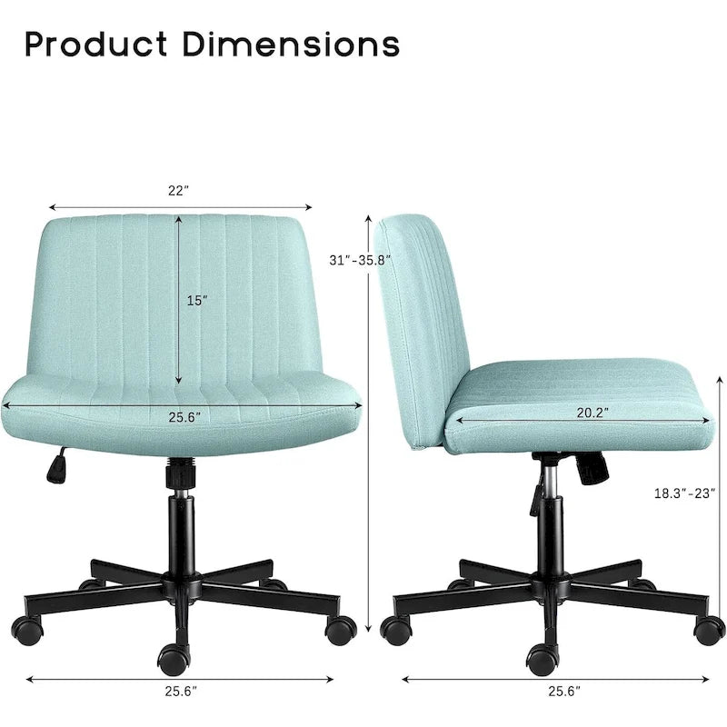 Chaise de bureau sans accoudoirs Criss Cross avec roulettes, chaise à pieds croisés rembourrée en tissu, chaise de vanité pivotante à siège large