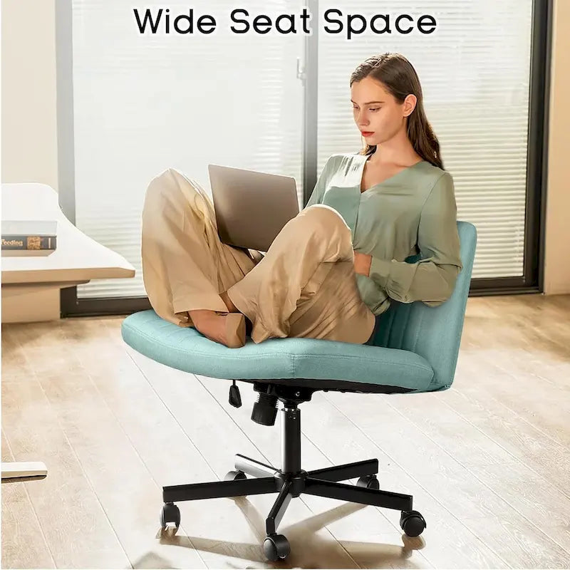 Chaise de bureau sans accoudoirs Criss Cross avec roulettes, chaise à pieds croisés rembourrée en tissu, chaise de vanité pivotante à siège large