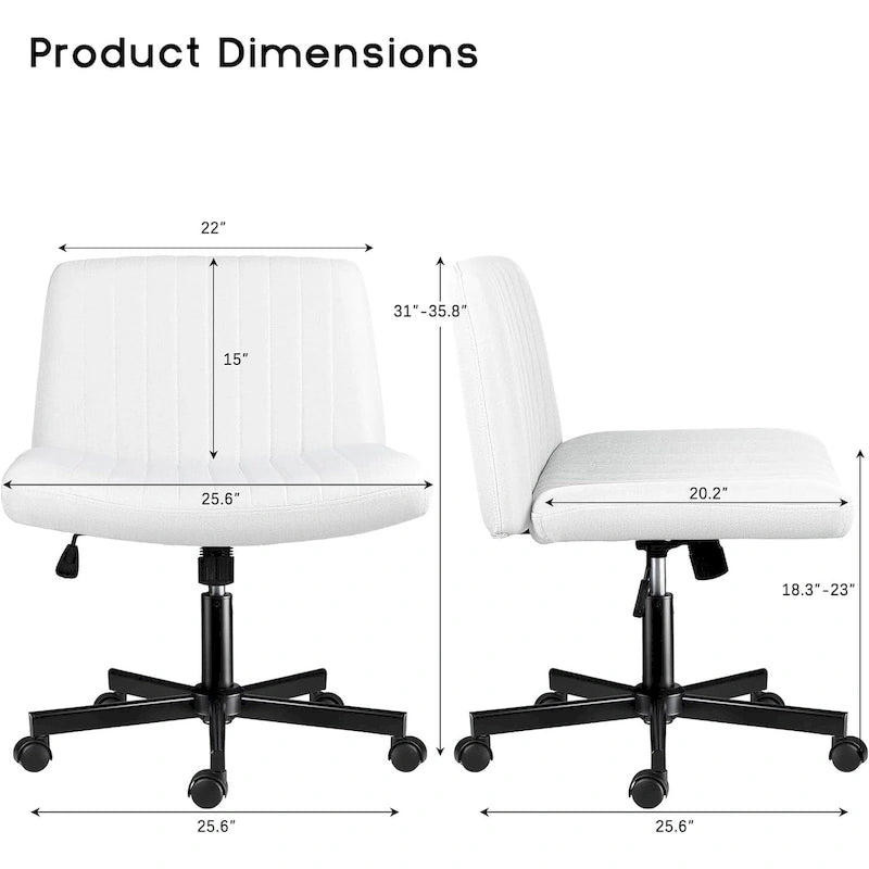 Chaise de bureau sans accoudoirs Criss Cross avec roulettes, chaise à pieds croisés rembourrée en tissu, chaise de vanité pivotante à siège large