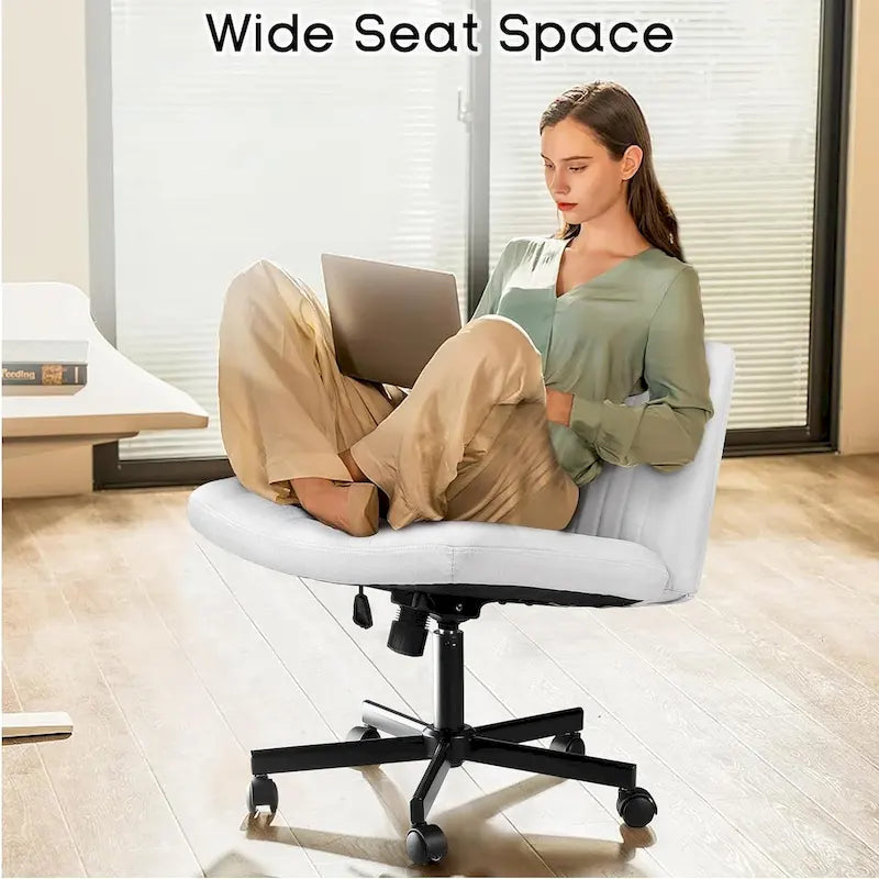 Chaise de bureau sans accoudoirs Criss Cross avec roulettes, chaise à pieds croisés rembourrée en tissu, chaise de vanité pivotante à siège large