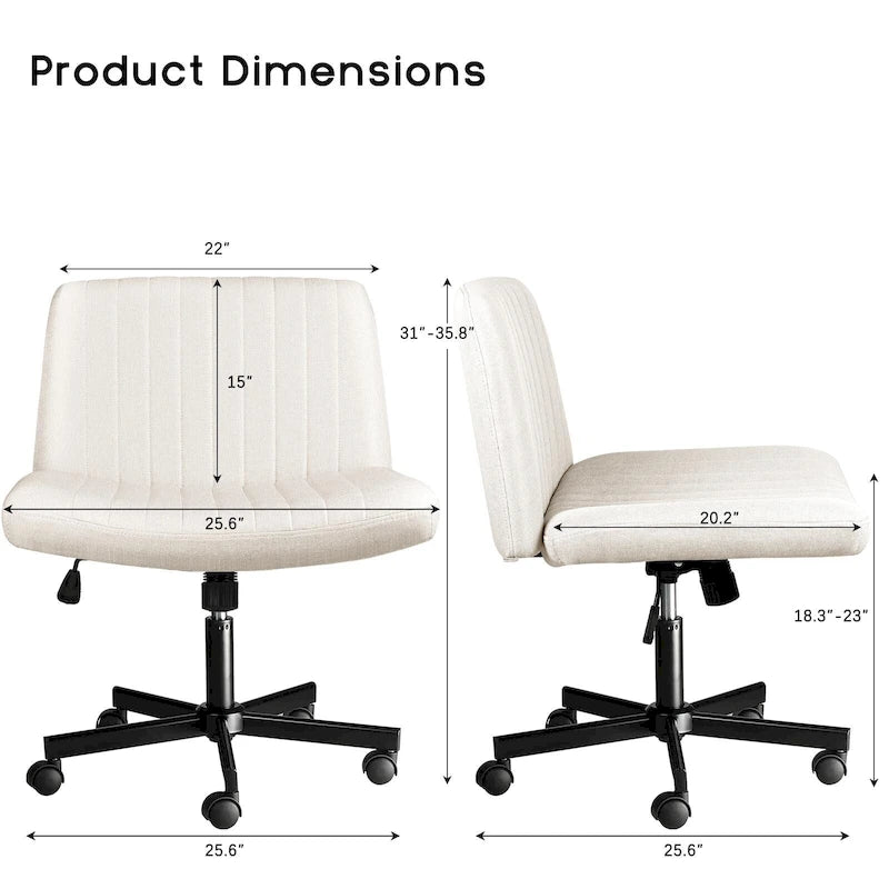 Chaise de bureau sans accoudoirs Criss Cross avec roulettes, chaise à pieds croisés rembourrée en tissu, chaise de vanité pivotante à siège large