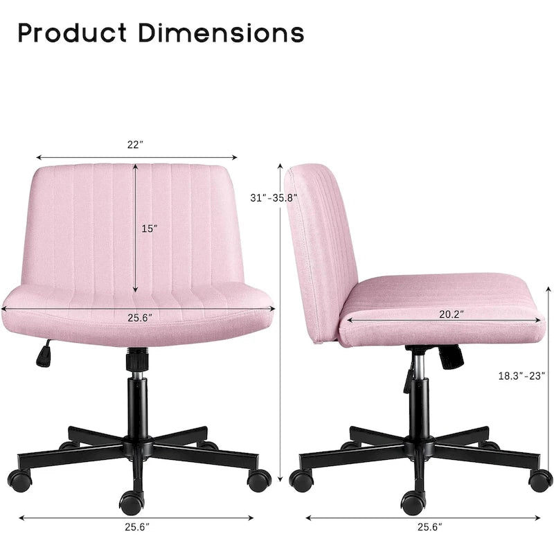 Chaise de bureau sans accoudoirs Criss Cross avec roulettes, chaise à pieds croisés rembourrée en tissu, chaise de vanité pivotante à siège large