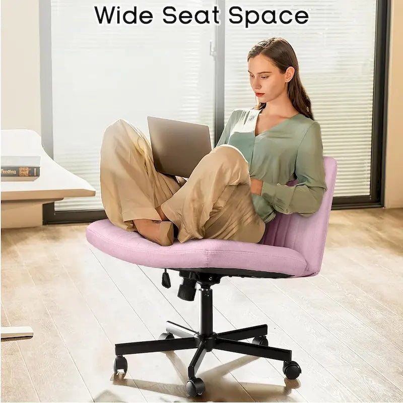 Chaise de bureau sans accoudoirs Criss Cross avec roulettes, chaise à pieds croisés rembourrée en tissu, chaise de vanité pivotante à siège large