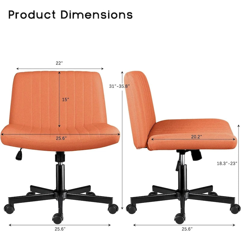 Chaise de bureau sans accoudoirs Criss Cross avec roulettes, chaise à pieds croisés rembourrée en tissu, chaise de vanité pivotante à siège large
