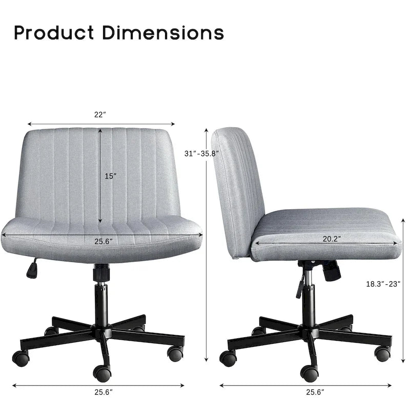 Chaise de bureau sans accoudoirs Criss Cross avec roulettes, chaise à pieds croisés rembourrée en tissu, chaise de vanité pivotante à siège large
