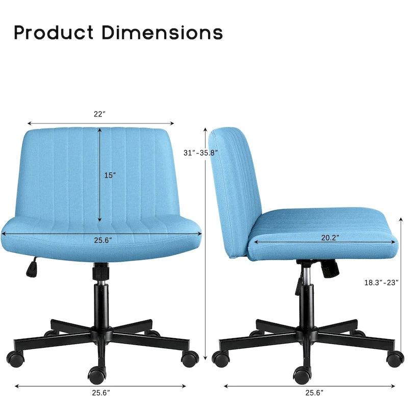 Chaise de bureau sans accoudoirs Criss Cross avec roulettes, chaise à pieds croisés rembourrée en tissu, chaise de vanité pivotante à siège large