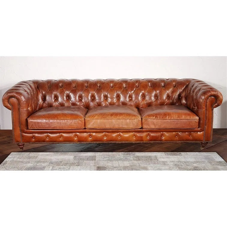 Canapé capitonné Chesterfield, marron - 28,7 H x 97,2 L x 39 P