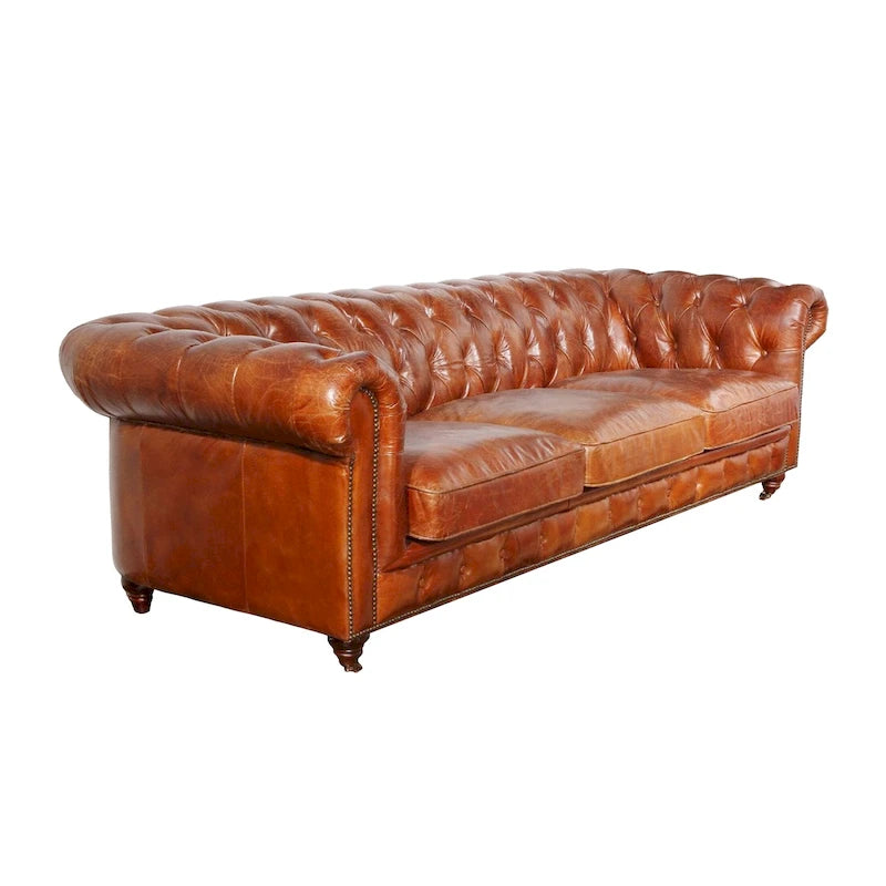 Canapé capitonné Chesterfield, marron - 28,7 H x 97,2 L x 39 P