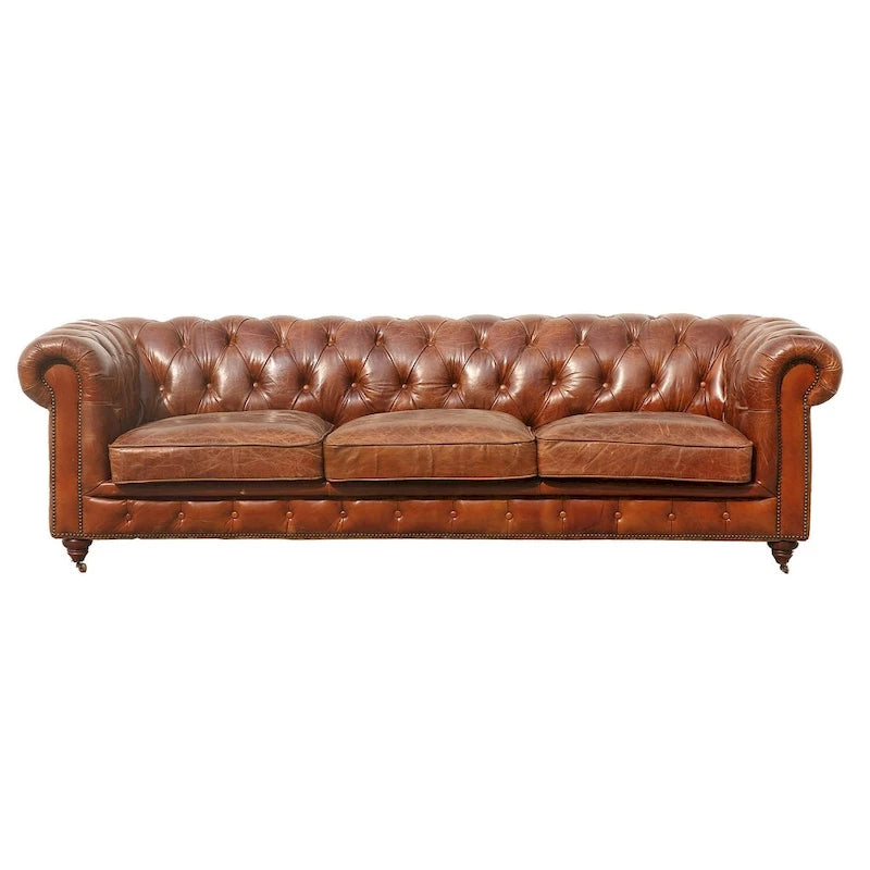 Canapé capitonné Chesterfield, marron - 28,7 H x 97,2 L x 39 P