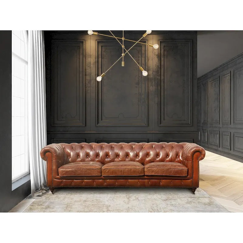 Canapé capitonné Chesterfield, marron - 28,7 H x 97,2 L x 39 P
