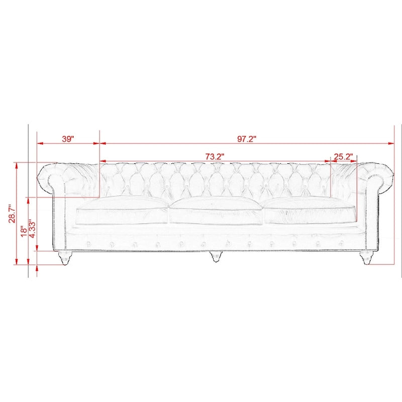 Canapé capitonné Chesterfield, marron - 28,7 H x 97,2 L x 39 P