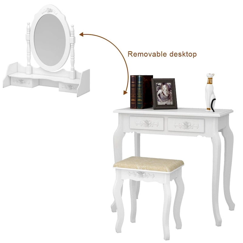 Coiffeuse et tabouret à 4 tiroirs, style moderne et épuré