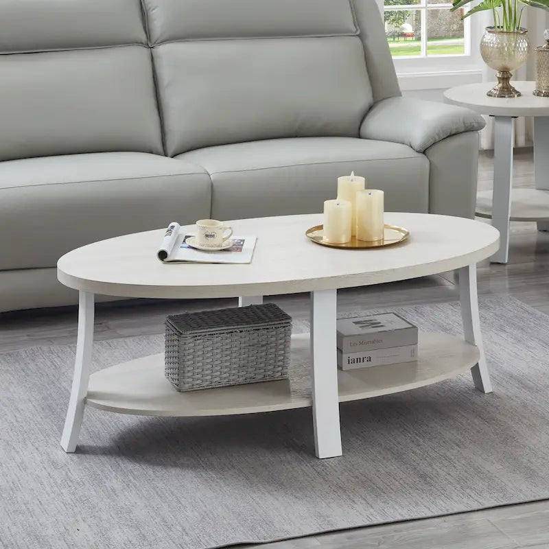 Table basse contemporaine ovale en bois avec étagère
