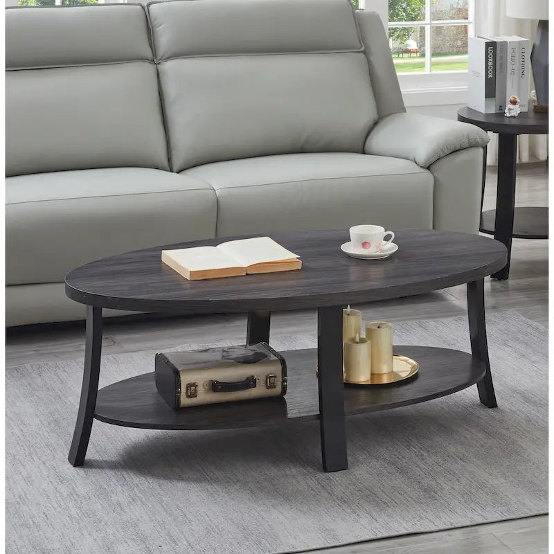 Table basse contemporaine ovale en bois avec étagère