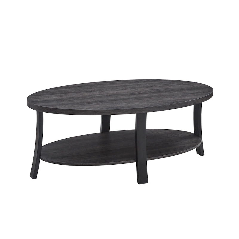 Table basse contemporaine ovale en bois avec étagère