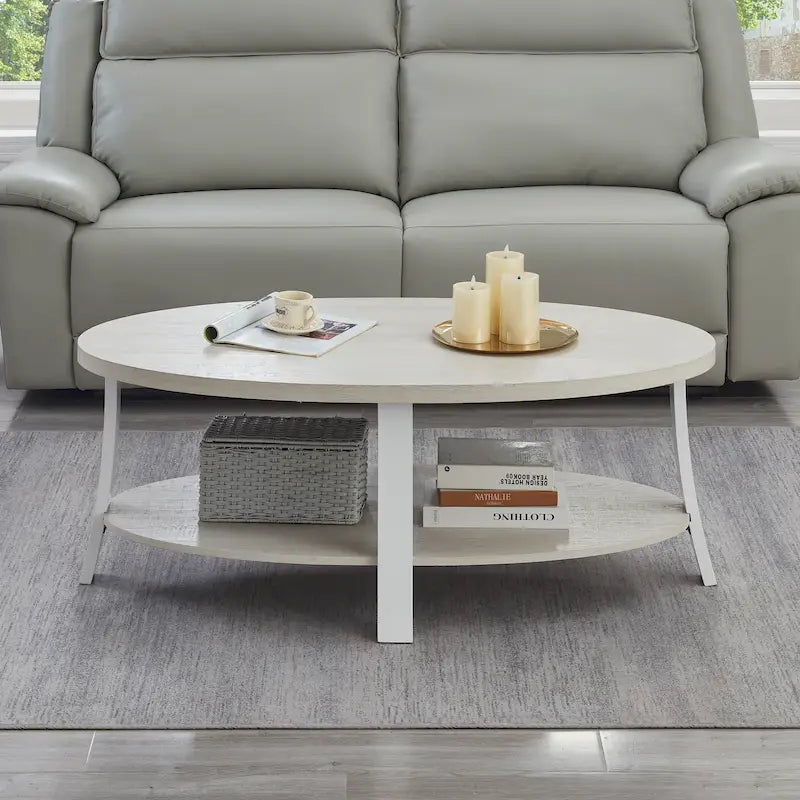 Table basse contemporaine ovale en bois avec étagère