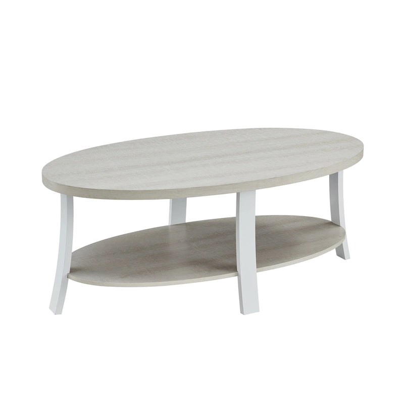 Table basse contemporaine ovale en bois avec étagère