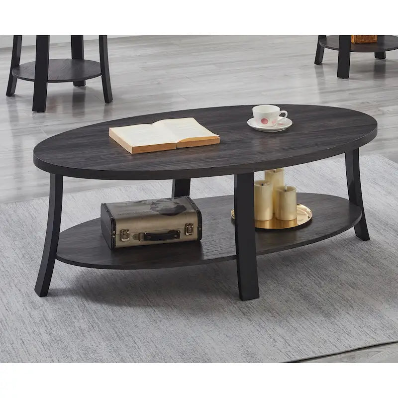 Table basse contemporaine ovale en bois avec étagère