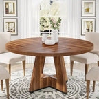47 Inch Round Dining Table for 4, Wood Kitchen Dinner Table for Kitchen Dining Living Room