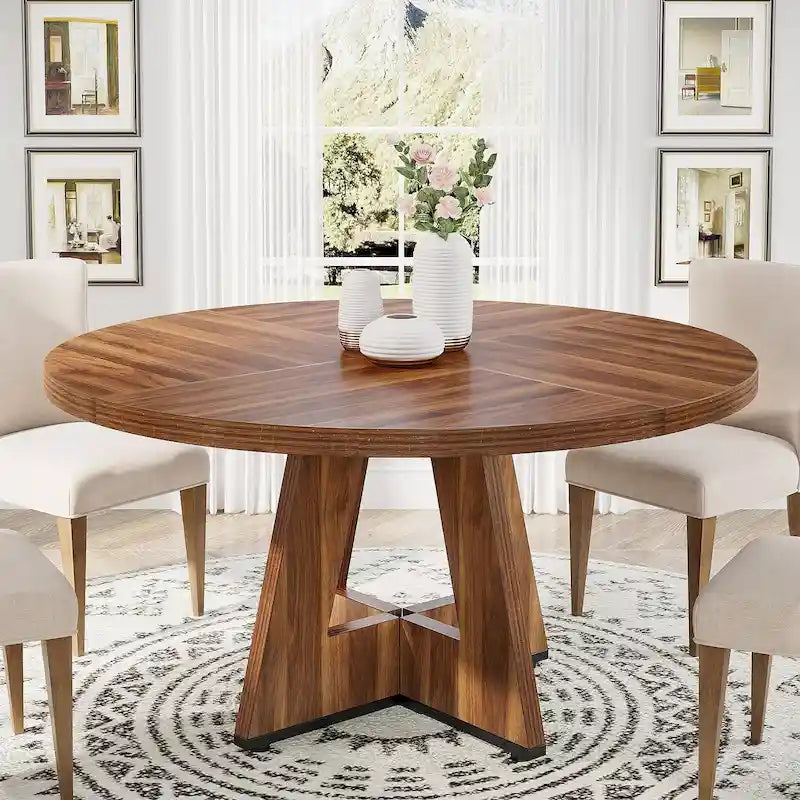 47 Inch Round Dining Table for 4, Wood Kitchen Dinner Table for Kitchen Dining Living Room