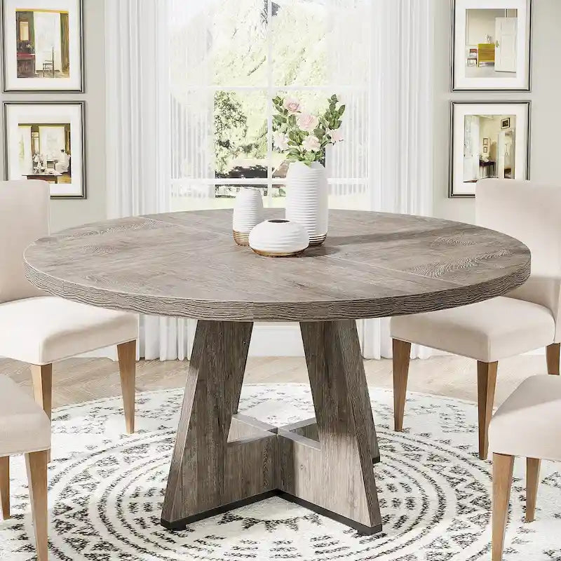 47 Inch Round Dining Table for 4, Wood Kitchen Dinner Table for Kitchen Dining Living Room
