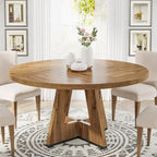 47 Inch Round Dining Table for 4, Wood Kitchen Dinner Table for Kitchen Dining Living Room