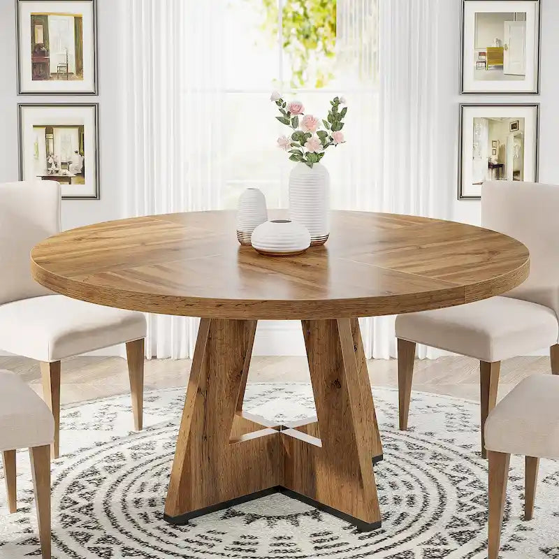 47 Inch Round Dining Table for 4, Wood Kitchen Dinner Table for Kitchen Dining Living Room