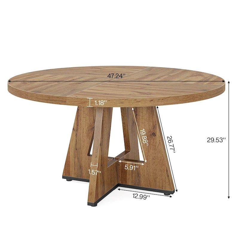 47 Inch Round Dining Table for 4, Wood Kitchen Dinner Table for Kitchen Dining Living Room