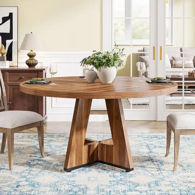 47 Inch Round Dining Table for 4, Wood Kitchen Dinner Table for Kitchen Dining Living Room