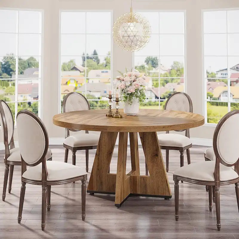 47 Inch Round Dining Table for 4, Wood Kitchen Dinner Table for Kitchen Dining Living Room