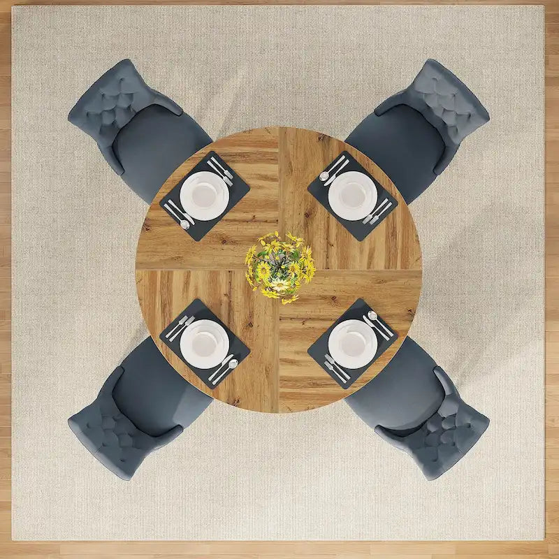 47 Inch Round Dining Table for 4, Wood Kitchen Dinner Table for Kitchen Dining Living Room