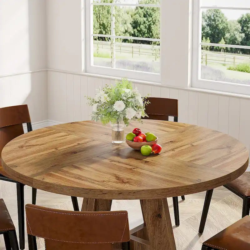 47 Inch Round Dining Table for 4, Wood Kitchen Dinner Table for Kitchen Dining Living Room