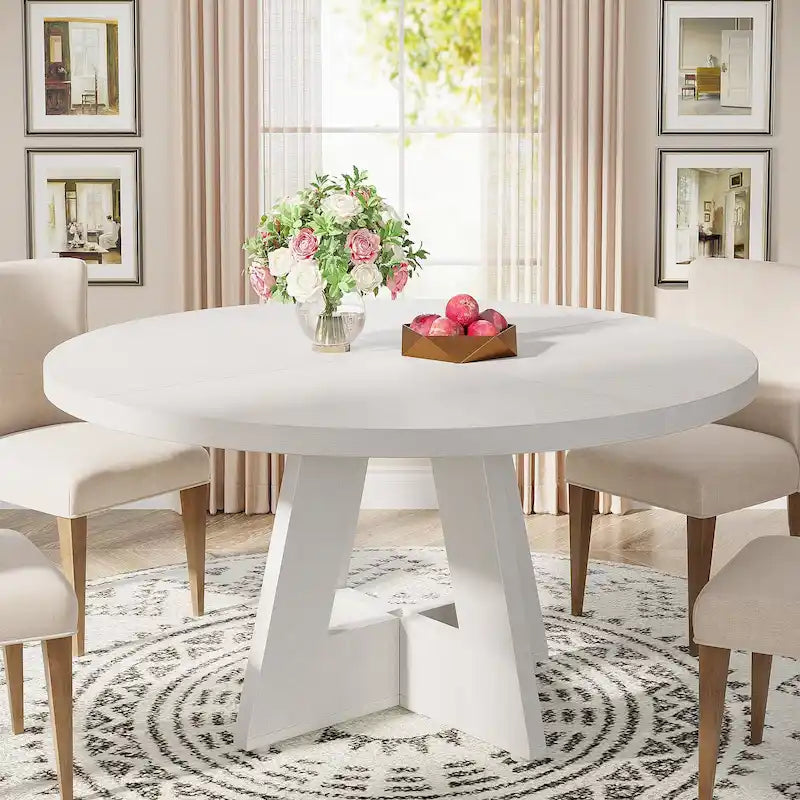 47 Inch Round Dining Table for 4, Wood Kitchen Dinner Table for Kitchen Dining Living Room