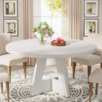 47 Inch Round Dining Table for 4, Wood Kitchen Dinner Table for Kitchen Dining Living Room