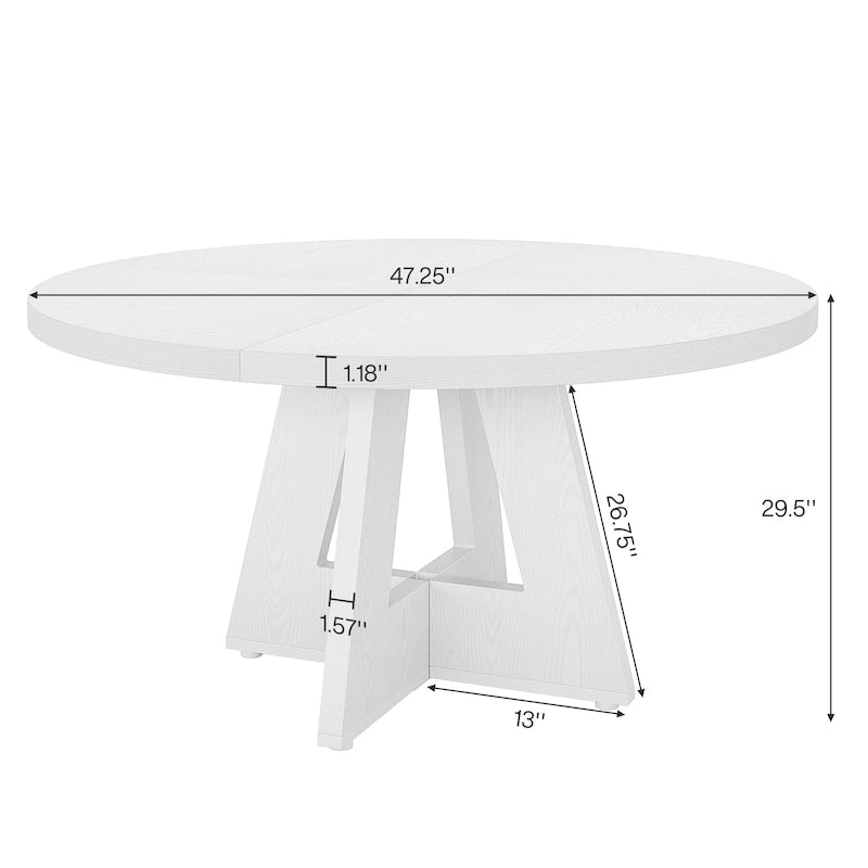 47 Inch Round Dining Table for 4, Wood Kitchen Dinner Table for Kitchen Dining Living Room